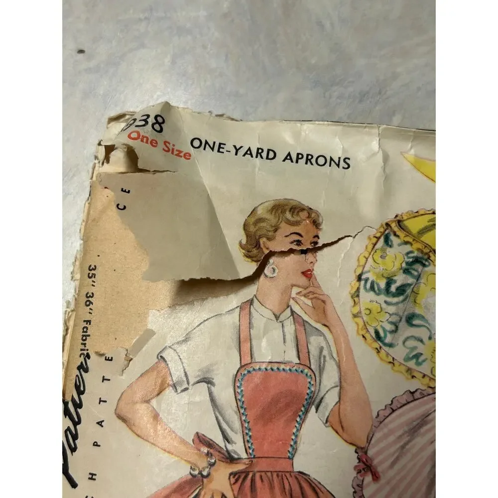 Vintage‎ 1950's Simplicity Pattern #4938 One Yard Aprons One Size